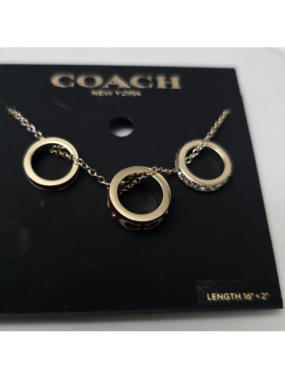 COACH Red Enamel and Crystal Pendant Necklace - Women Jewelry - Picture 4 of 5